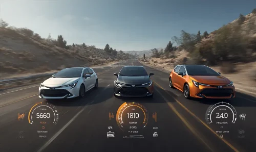 Citadine, berline et SUV avec régimes moteur différents à 130 km/h