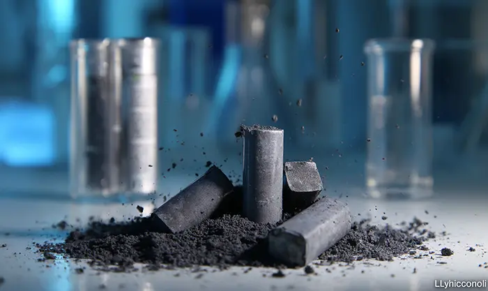 Poudre noire extraite de batteries lithium-ion en traitement
