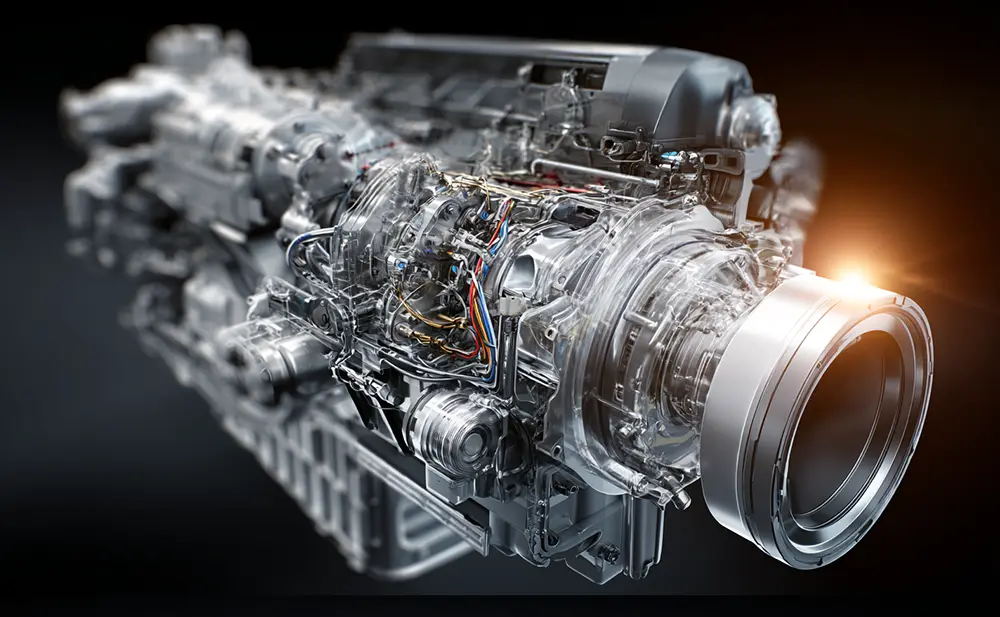 Schéma détaillé d’un moteur BMW avec transmission et turbo