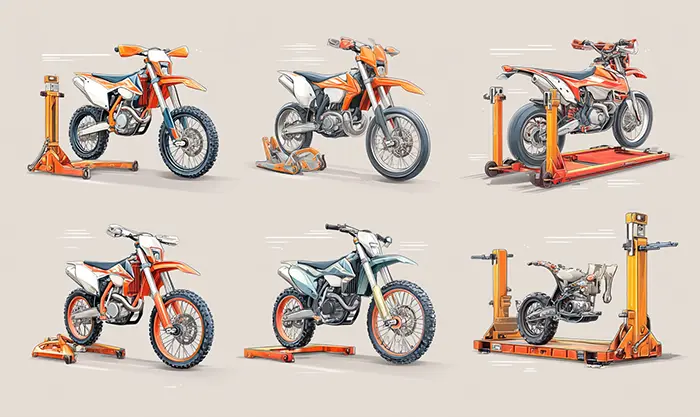 Comparatif visuel : lève‑moto central, béquilles, lève‑moto cross, pont élévateur