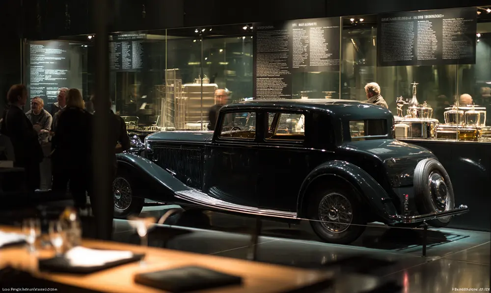 Enchères automobile : salle d’enchères avec voiture et acheteurs