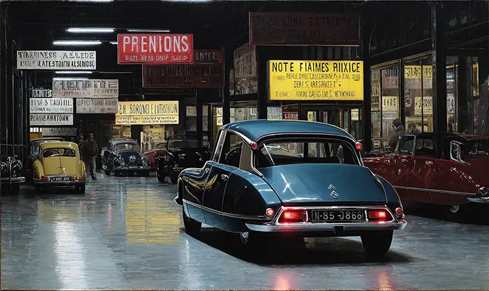 Main avec marteau d’enchère au-dessus d’un véhicule mis aux enchères