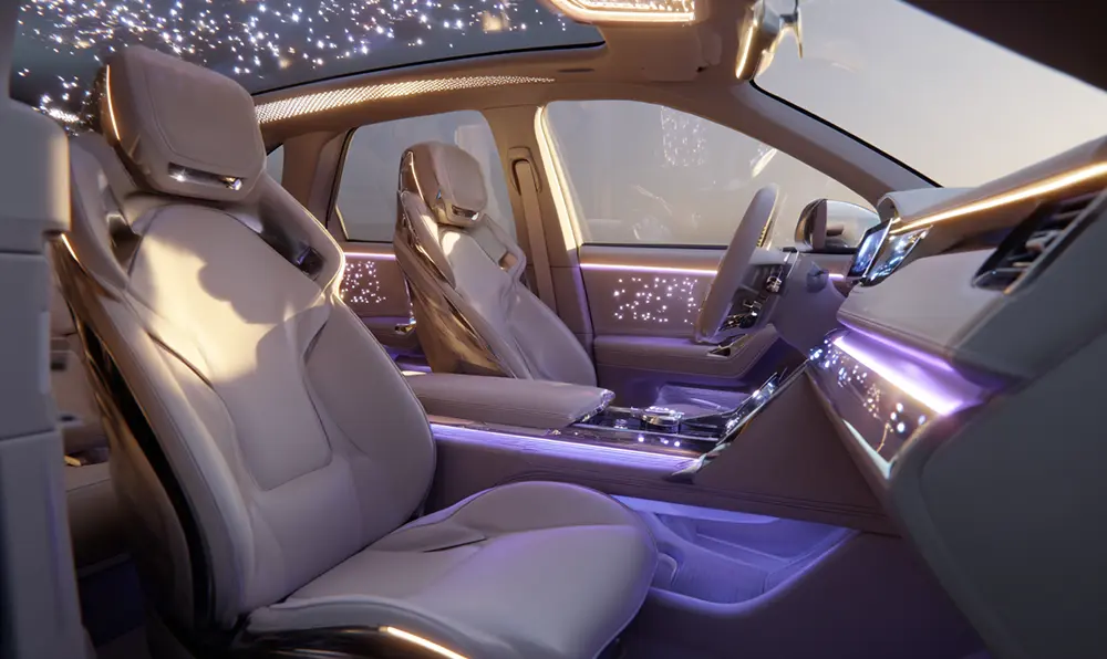 Vue stylisée du SUV BMW XM hybride dans ambiance high-tech