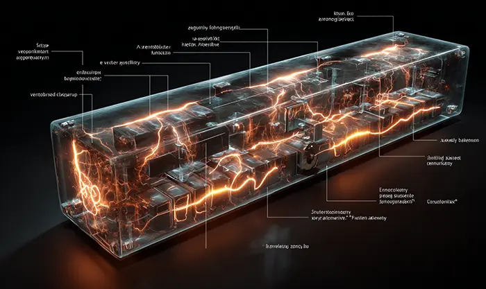 illustration interne d’une batterie moto montrant flux d’ions / électricité