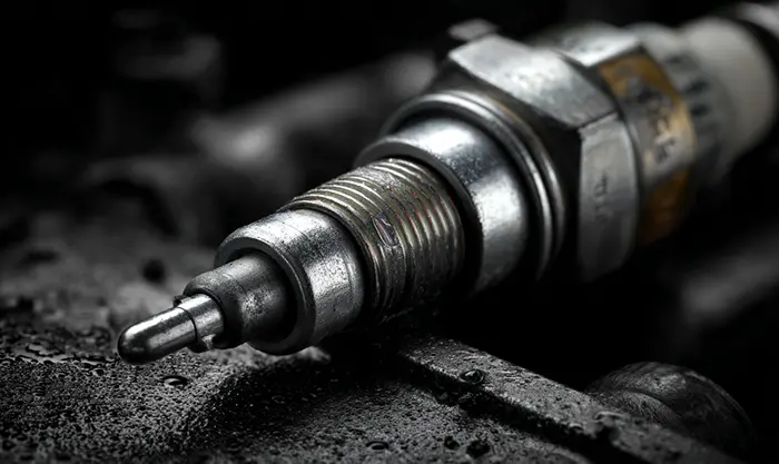 Zoom sur une bougie de préchauffage et injecteur diesel