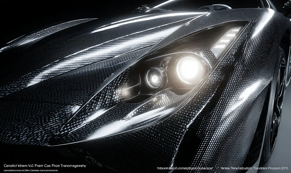 Vue rapprochée avant d’une supercar montrant fibre de carbone et phares