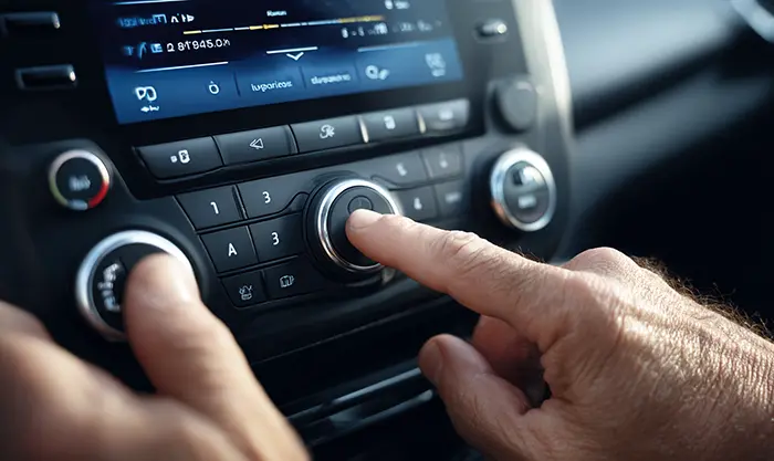 Mains appuyant sur 1 et 6 sur autoradio Renault