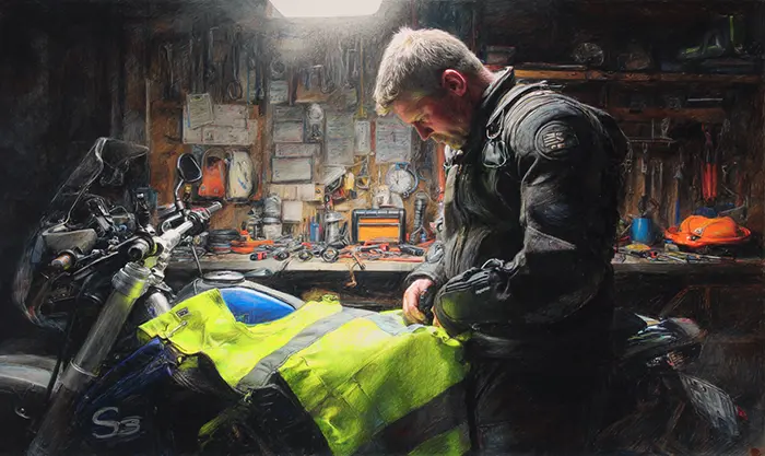 gilet fluorescent plié dans sacoche moto