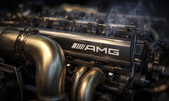 Gros plan moteur V8 biturbo Mercedes AMG G63