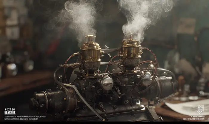Gros plan moteur TU24, double carburateurs Weber 40 DCOM
